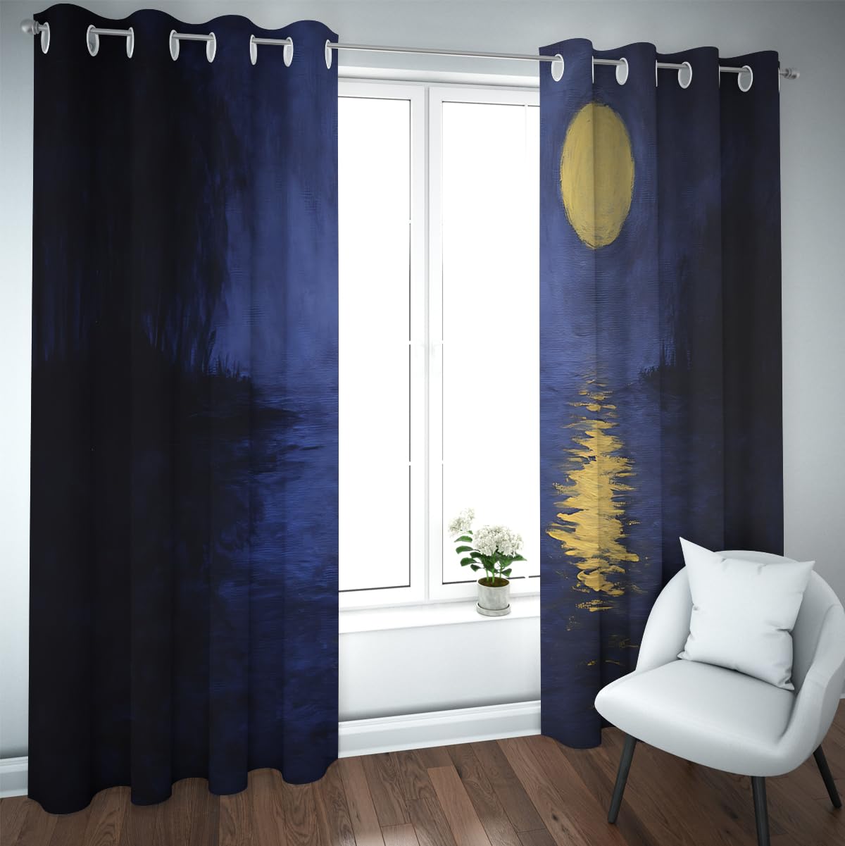 Rideaux occultants avec atténuation sonore motif rivière pour chambre paisible