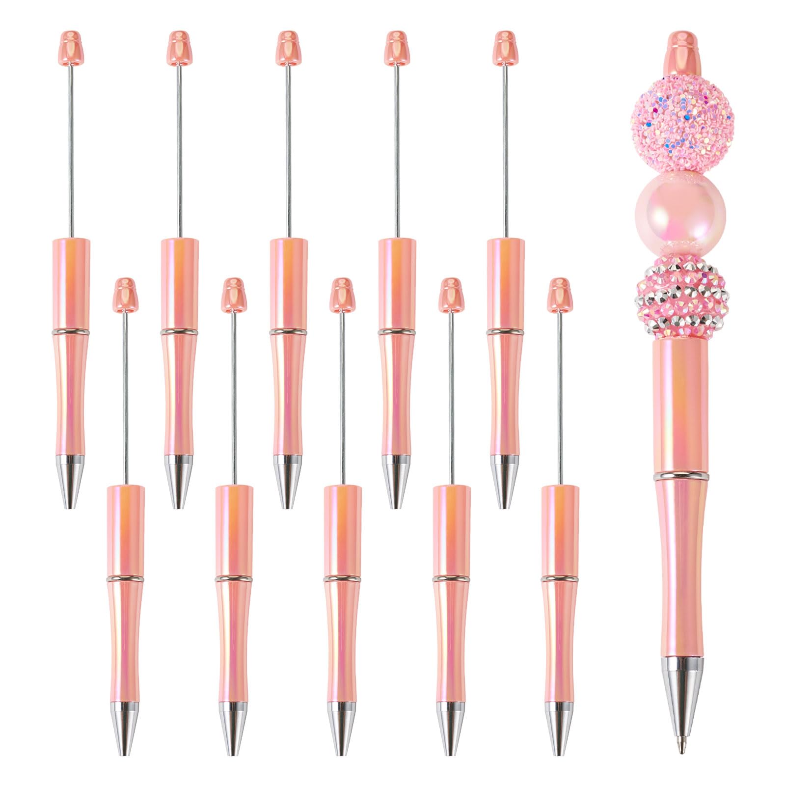 PandaHall 10pcs Beadable Pens Bulk Plastic Iridescent Beaded Pens Gradient Color Shaft Ballpoint Pens for Pen Decorations School Office Craft Supplies,PeachPuff