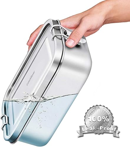 Miniatura 4 de G.a HOMEFAVOR Caja Bento de acero inoxidable a prueba de fugas, contenedor de almuerzo de metal con 3 compartimentos, 40.6 fl oz, perfecto para