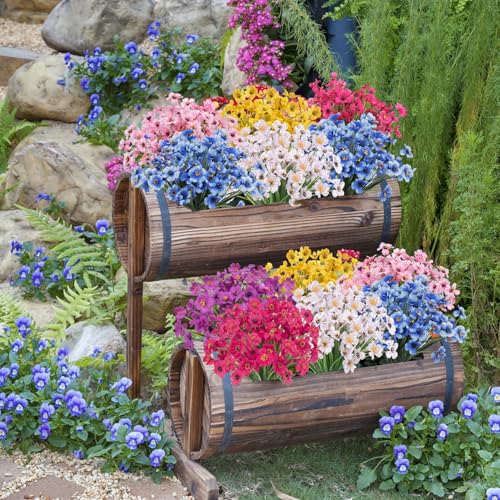 Image of Bassion 24 Bundles Artificial Flowers for Outdoors Decorations, Colorful