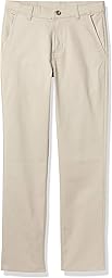 Nautica Boys' School Uniform Twill Chino Khaki Pants, Flat Front, Comfortable Waistband with Zip Closure & Stretch