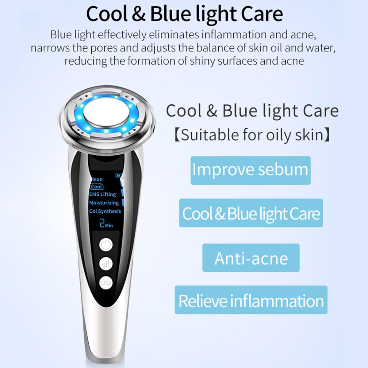 Massaggiatore facciale 5 in 1, dispositivo di bellezza SME, con luce rossa e blu, massaggiatore viso ad ultrasuoni, con impacco caldo e freddo, per la cura della pelle, pulizia profonda del viso e