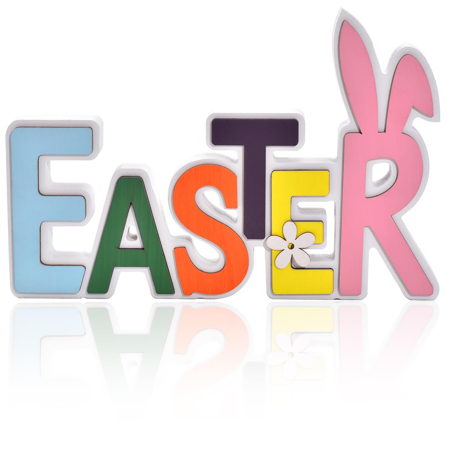 Easter Decorations, Double Layered Wooden Easter Decor, Wood Block Set, Bunny Rabbits Tabletop Signs Religious Decor Sign Spring Seasonal Decor for Home Mantle Tabletop Decorations (EASTER)