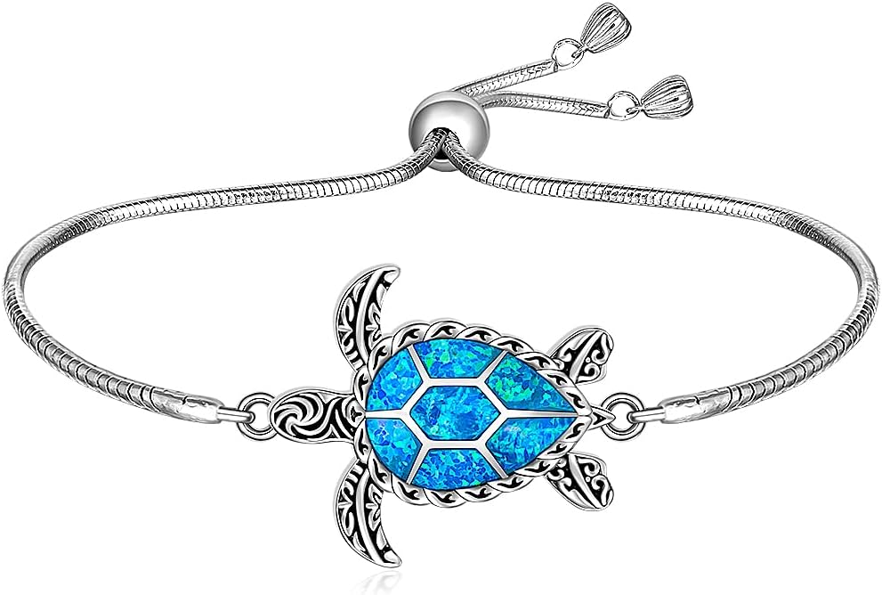 Fenthring Sea Turtle Bracelet for Women Opal Turtle Bracelet Sterling Silver Turtle Bracelets Ocean Beach Adjustable Turtles Gifts