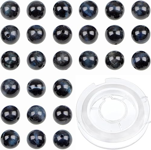 Miniatura 217 de Bymitel - 140 cuentas de cristal natural, piedras preciosas redondas energéticas y curativas sueltas con cordón elástico para hacer joyas, pulseras