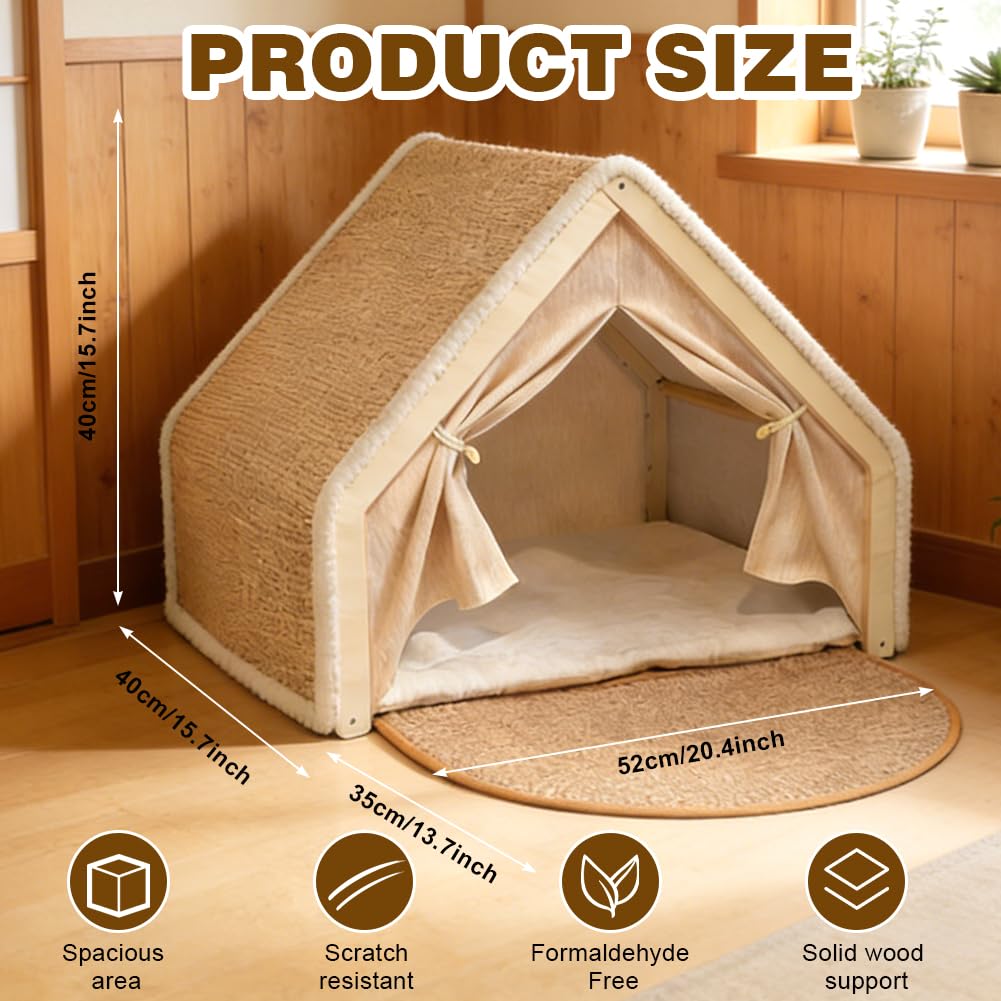 Tiragraffi di Natale per gatti, 2 in 1, in cartone e sisal, per due gatti, rifugio per gatti (beige, L)
