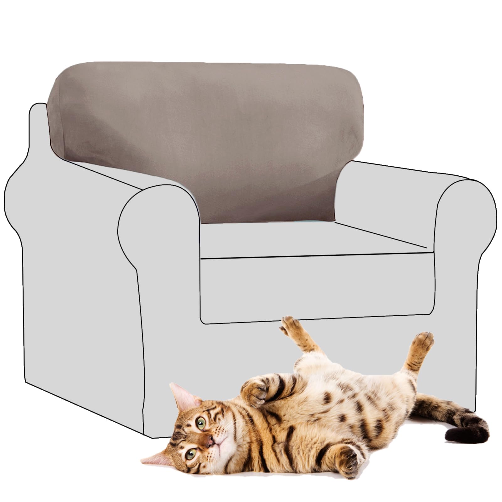 SYLC Stretch Velvet Sofa Backrest Cover, Back Cushion Covers Non-Slip Sofa Cushion Slipcovers for Couch Chesterfield Caravan RV Dinette (Taupe,1 pc Rectangle M)