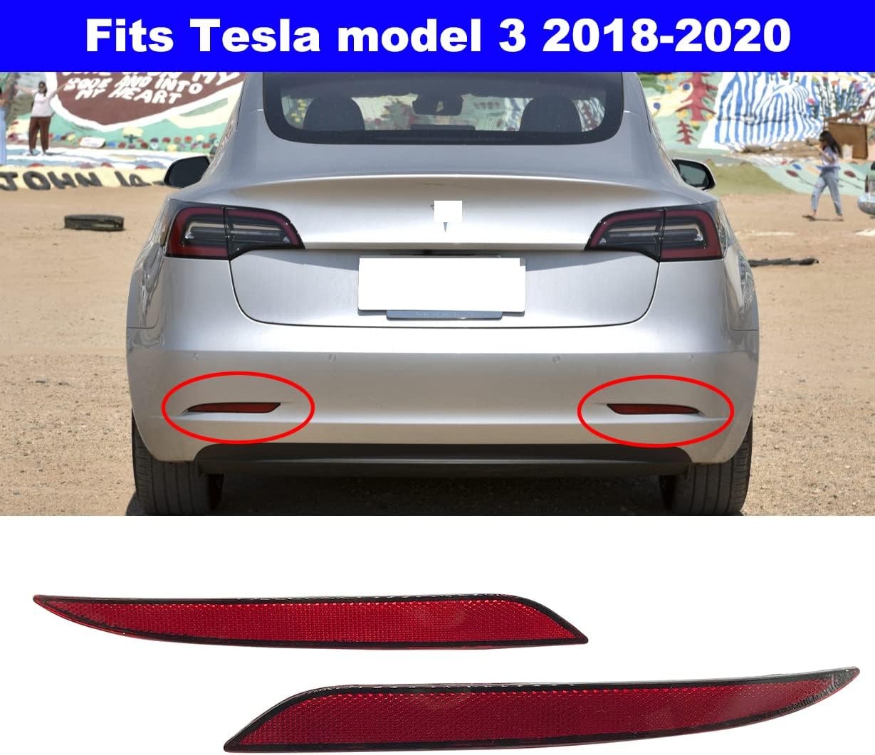 For Tesla Model 3 Rear Reflector 2018-2023 Replacement Rear Bumper Red Lights 2019 2020 (Left & Right)