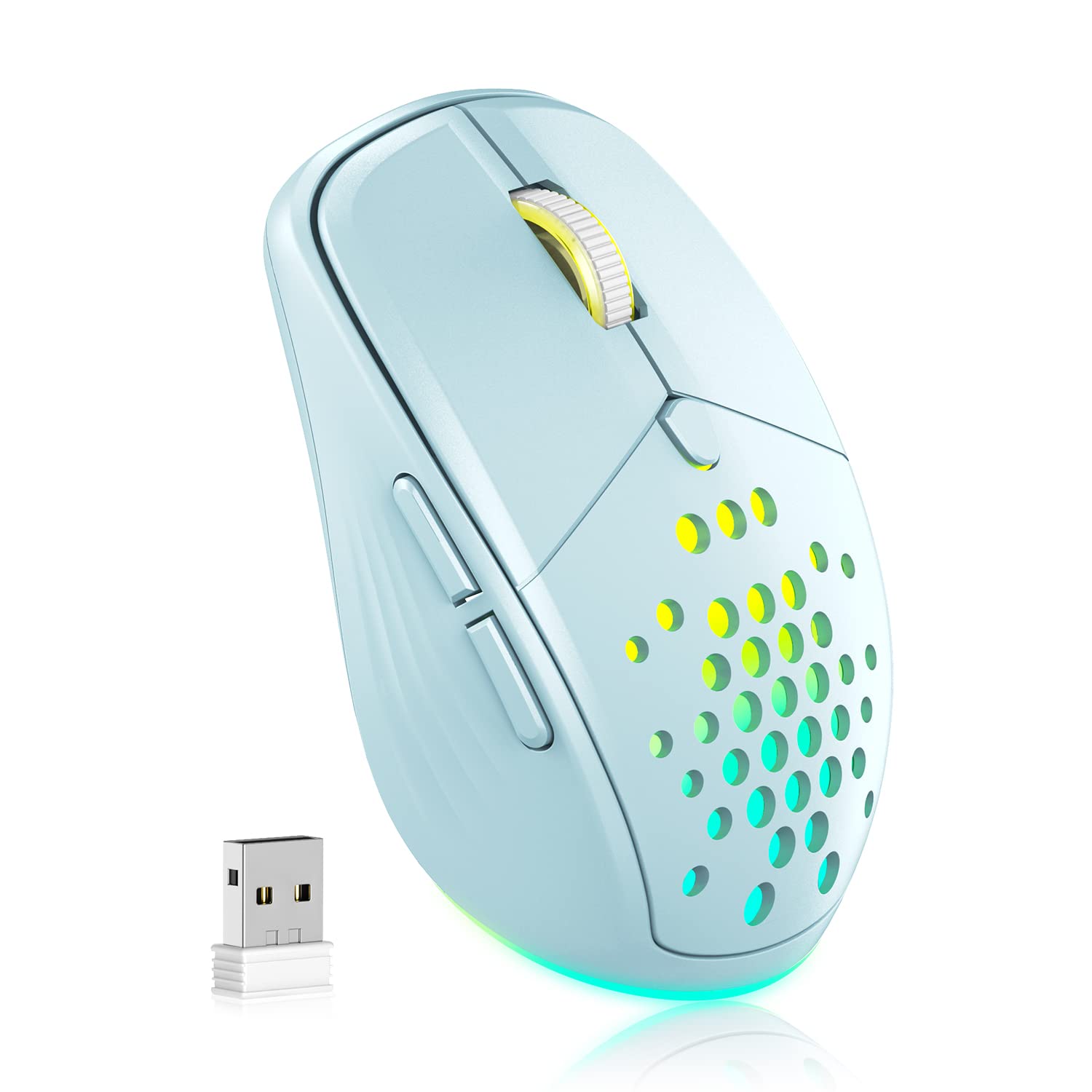 UHURUWireless Mouse for Laptop, 2.4G Rechargeable LED Mouse, Small Computer Mice with Silent Click,3 Adjustable DPI, 6 Buttons, Compatible with Windows Chromebook (Blue) (UGM-03)