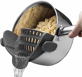 Clip On Strainer Silicone for All Pots and Pans, Pasta Strainer Clip on Food Strainer for Meat Vegetables Fruit Silicone K...