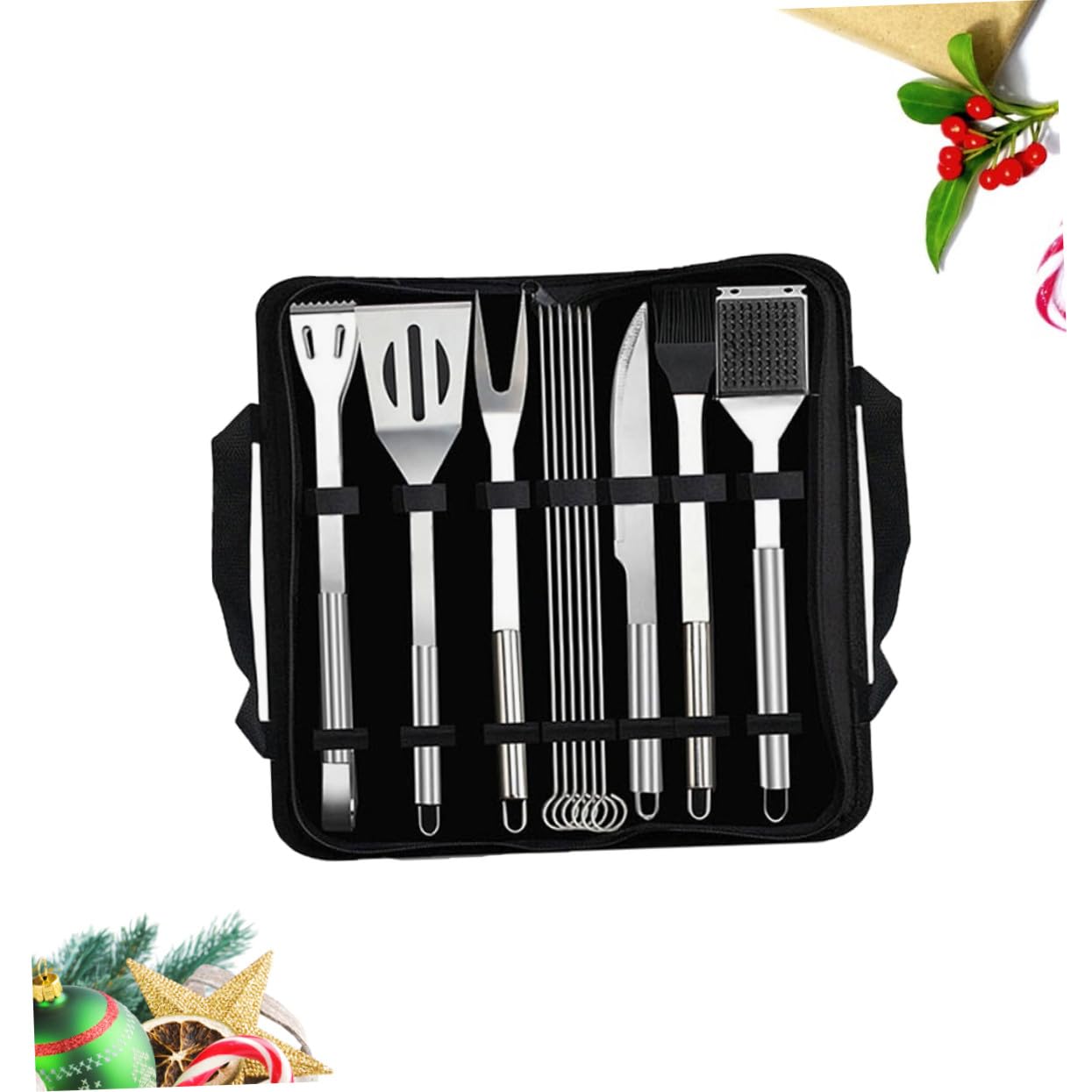 12 Stück Teiliges Edelstahl Bbq Grillbesteck Set mit Grillspachtel Zange Bürste und Tasche Praktisches Barbecue Werkzeugset für Camping Picknick und Grillfans