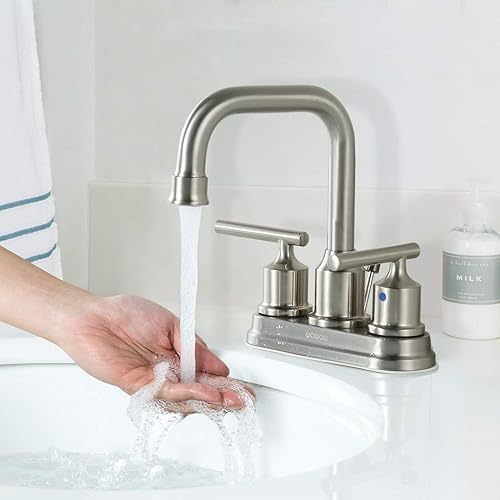 Miniatura 10 de WOWOW Grifo de baño de bronce aceitado para fregadero de baño, grifo de lavabo de 3 agujeros, grifo de tocador de 2 manijas con manguera de drenaje