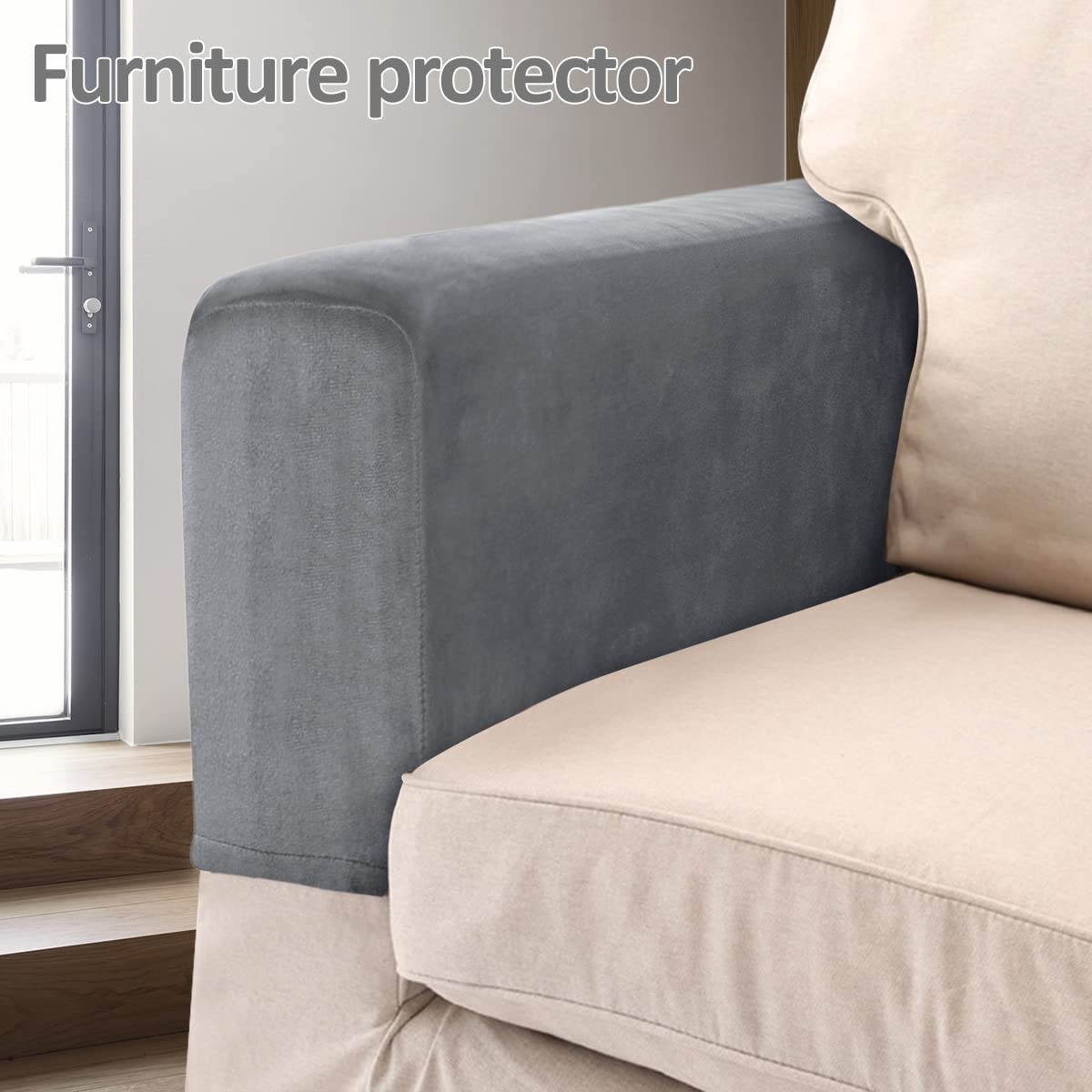 Lot de 2 housses d'accoudoirs, housses d'accoudoirs extensibles en élasthanne antidérapant en polyester pour fauteuil, canapé, fauteuil inclinable (gris foncé