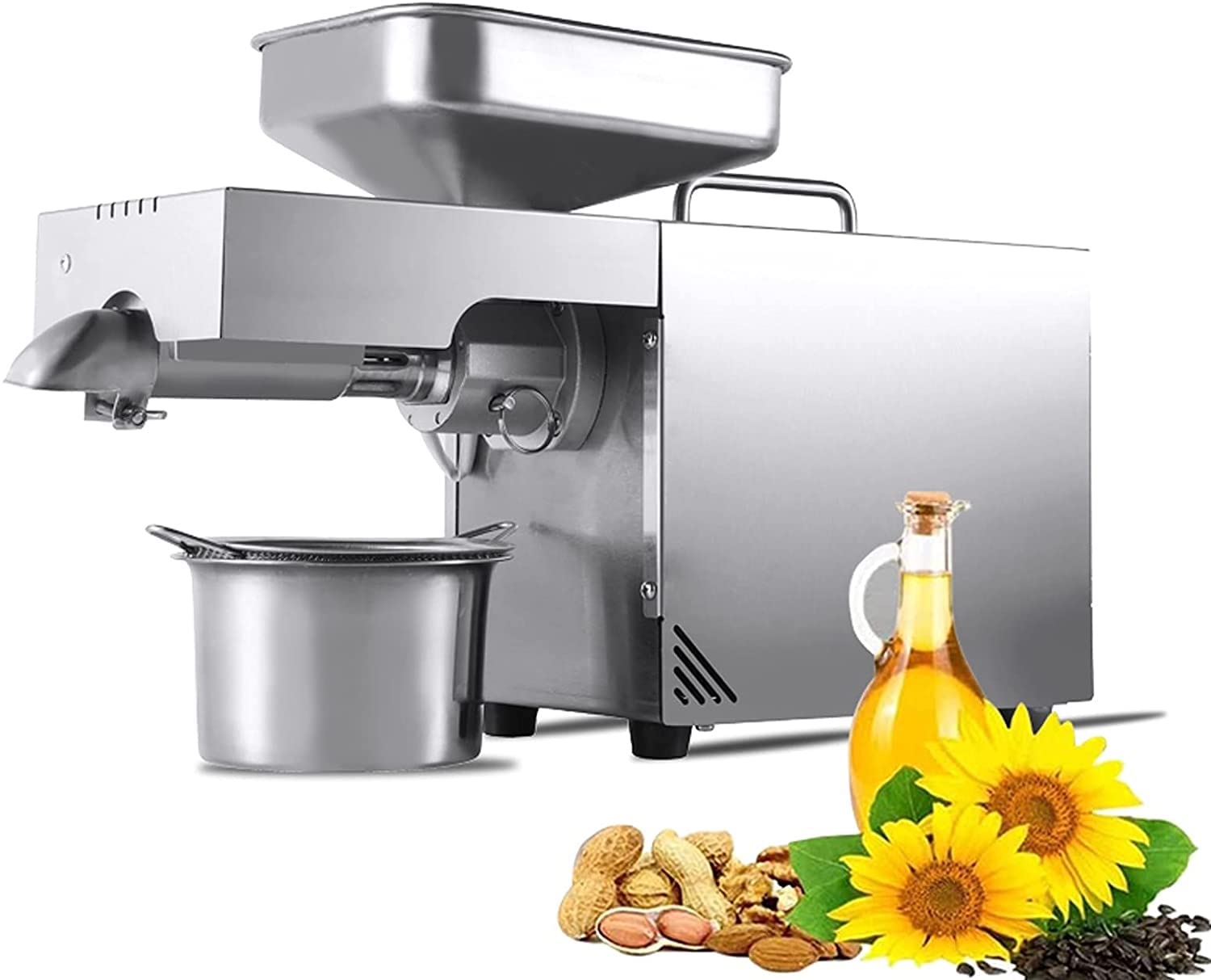 Aserzenith 1 Automatic Oil Press Machine, 600W Stainless Steel Oil Expeller, Cold Hot Press Squeezer For Flax Peanut Nut Sesame