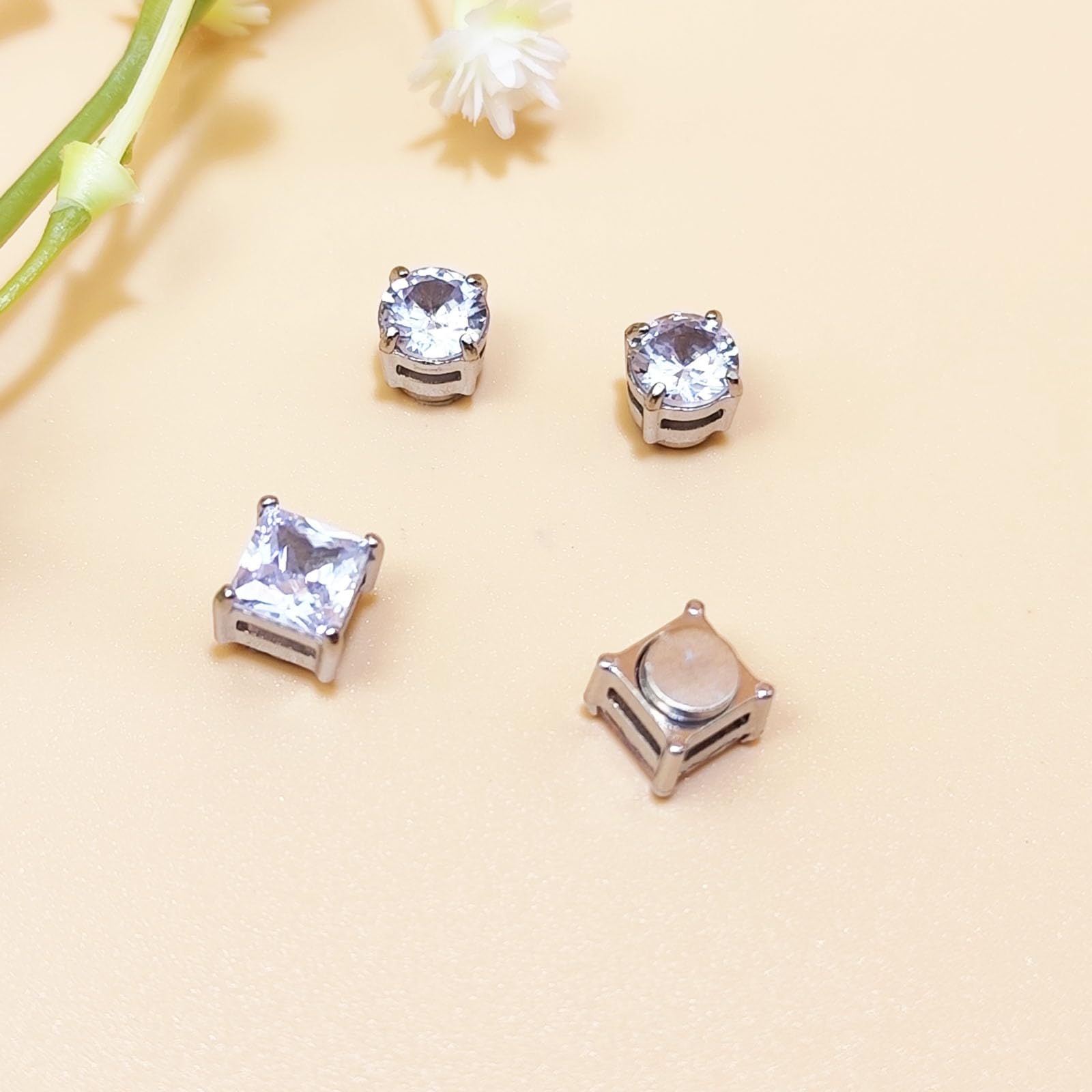 Magnetic Earring Studs Stainless Steel Fake Earring Non Piercing for Women Men Clips On Earrings Silver Black — view 7