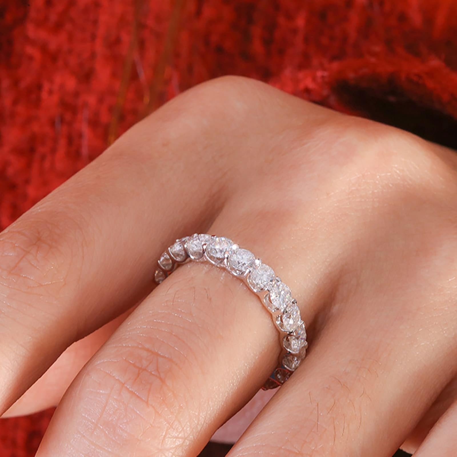 Anillo de oro de 14 K/18 quilates, anillos de aniversario, anillo de eternidad de oro blanco de 0,1 quilates, diamantes cultivados en laboratorio, anillos de compromiso para mujer