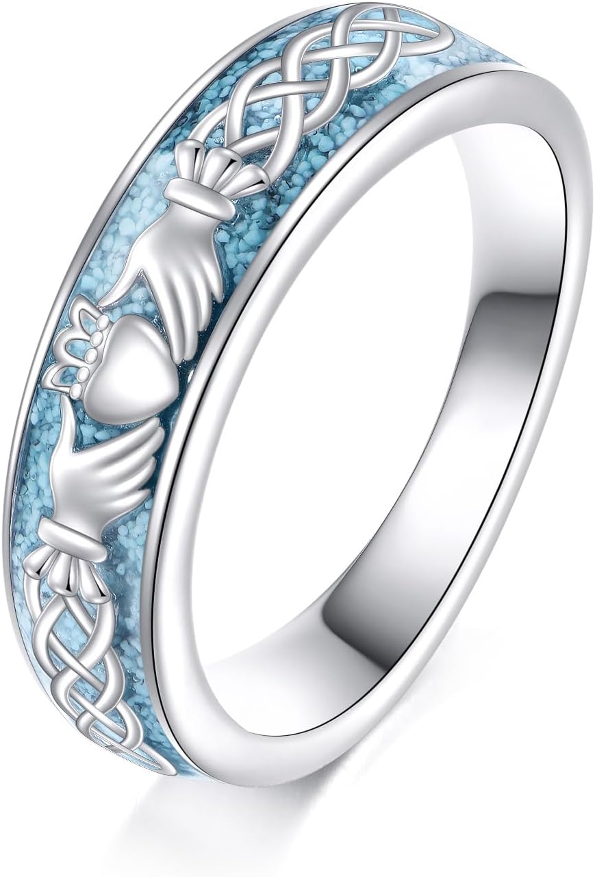 ONEFINITY Claddagh Rings S925 Sterling Silver Claddagh Turquoise Ring Jewelry Gift For Women Men 7