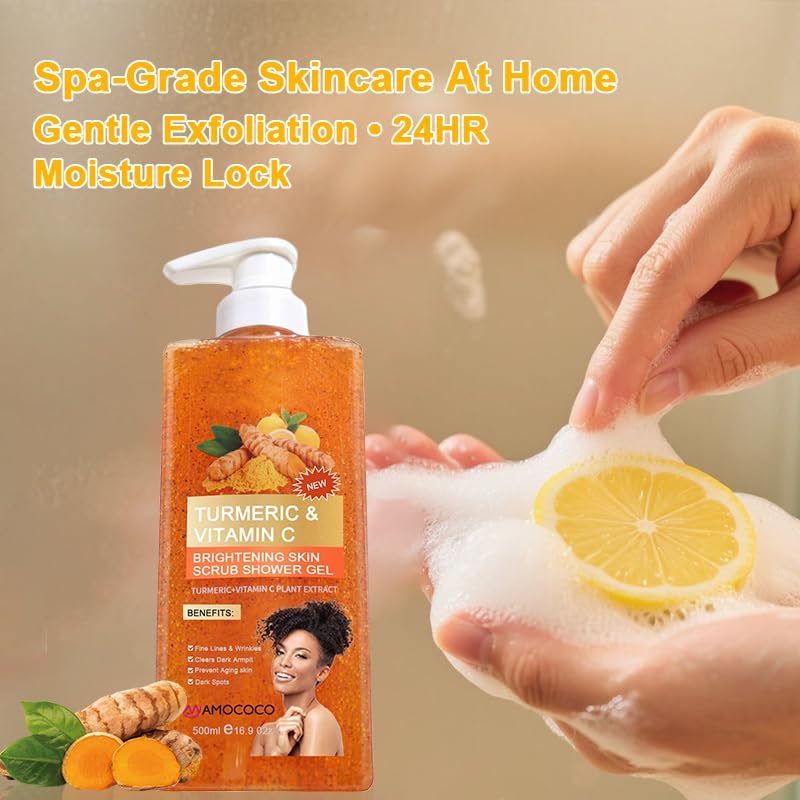 Turmeric Orange Vitamin C Body Wash with Cocoa Seed Exfoliant, Mattifying Scrub for Uneven Skin Texture, Body-Only Daily Use, 16.9 fl oz - Image 5