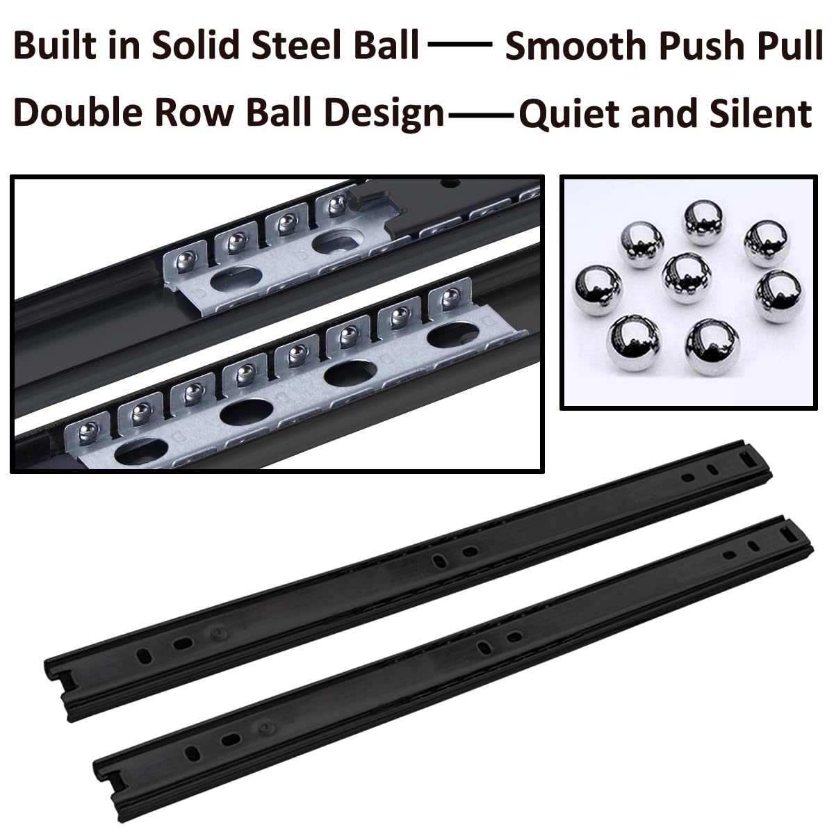 MOCNT 1 Pair (2 Piece) Heavy Duty 27mm Drawer Runners 400mm Drawer Rail Runners Ball Bearing Steel Drawer Slides Cabinet Sliding Extension Kitchen Desk Rail Runners Black - Image 4