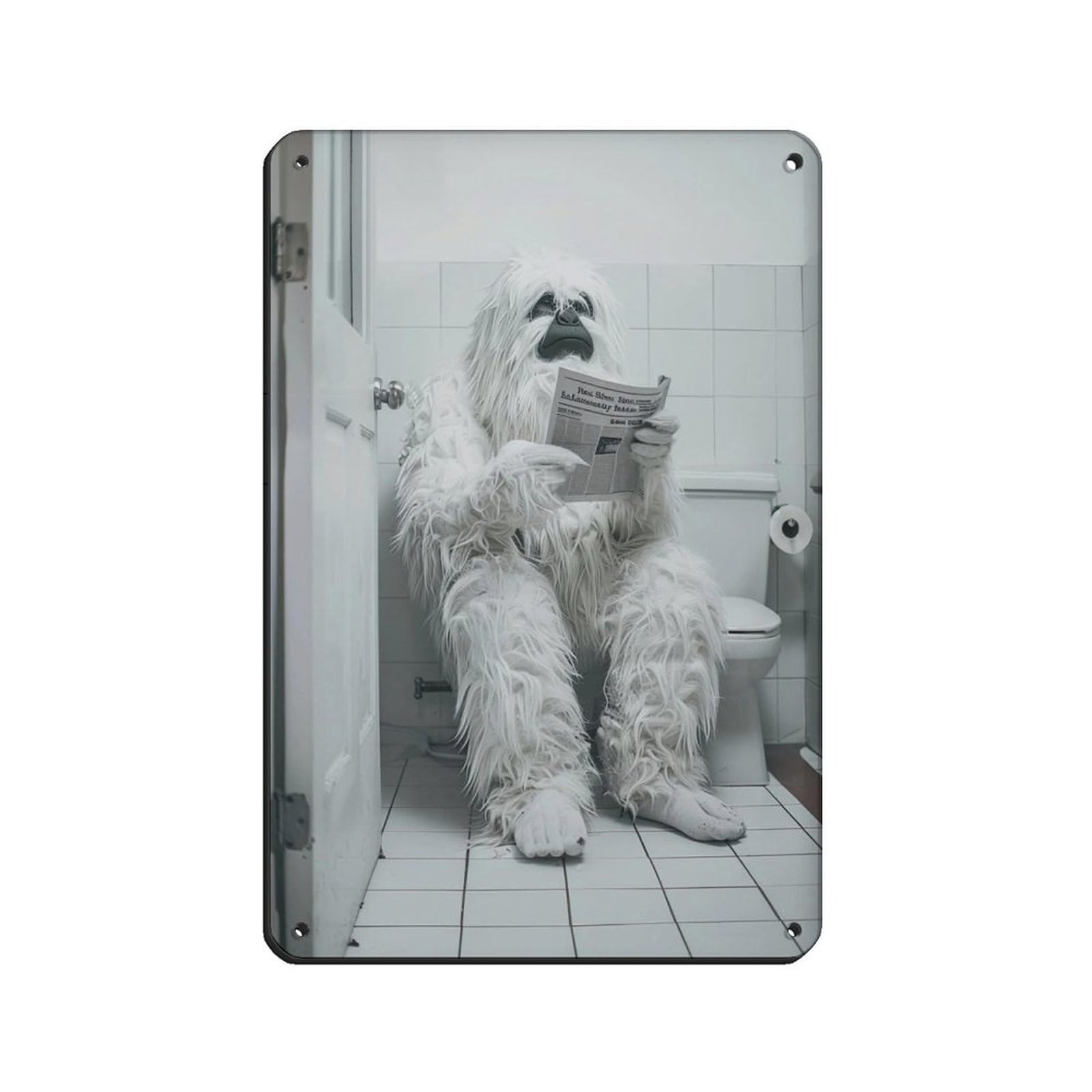 Yeti Sitting on The Toilet Reading A Newspaper (10) Tin Sign Vintage Metal Pub Club Cafe Bar Home Wall Art Decoration Poster Retro 8x12inch(20x30cm)