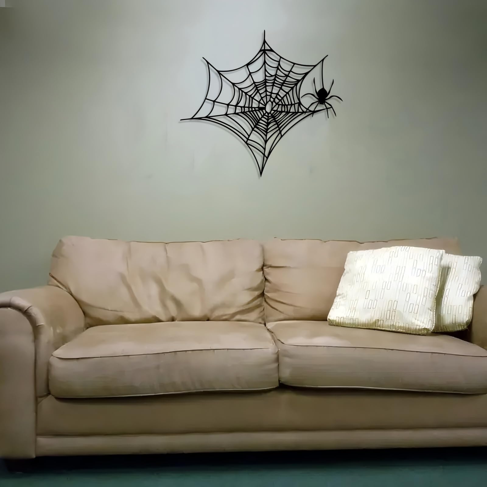Decoración de pared abstracta contemporánea de metal con diseño de telaraña, estilo gótico, hierro con diseño negro, temática de Halloween, para interiores y exteriores, ideal para porches, patio