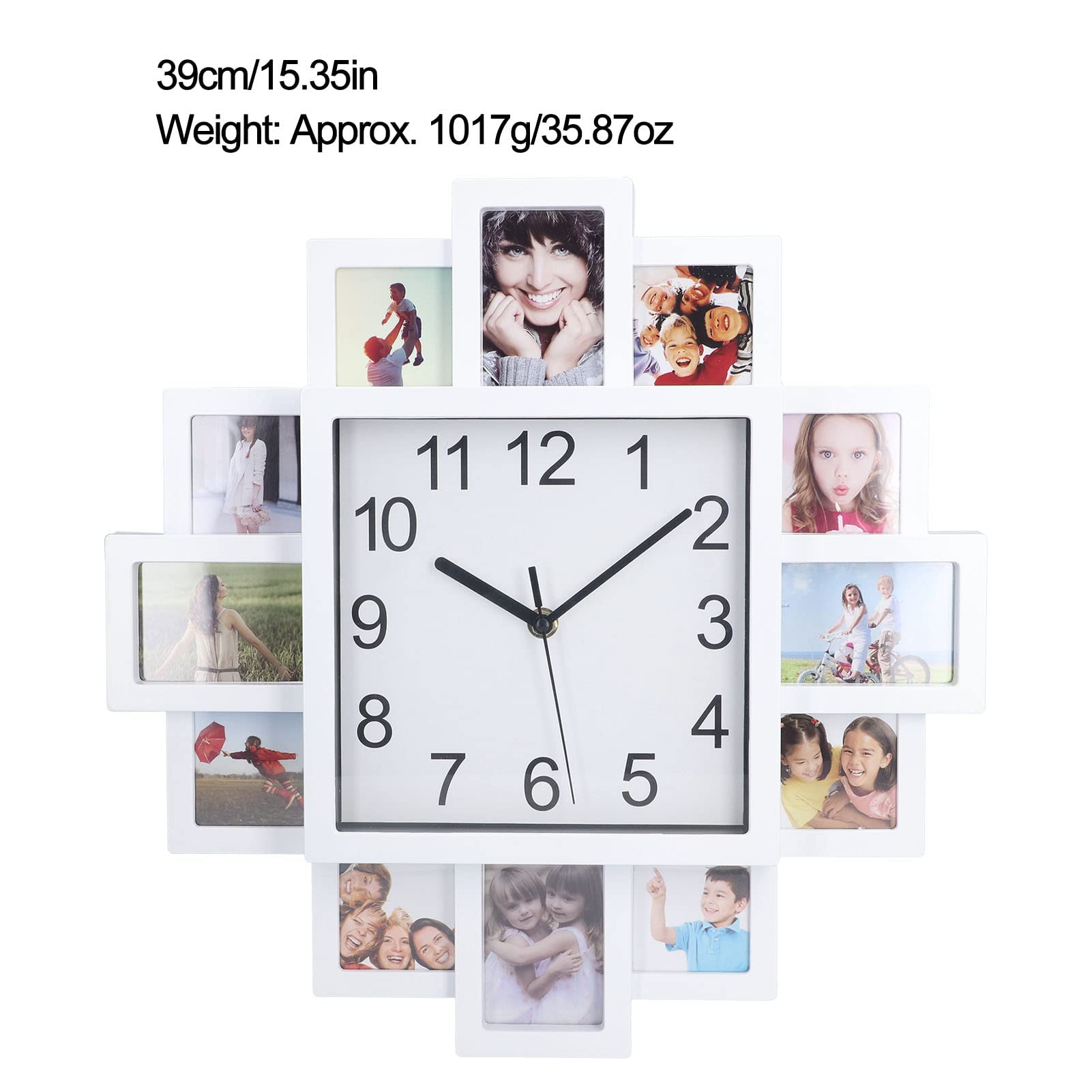 Hztyyier Orologio da Parete con Foto Personalizzata da 15,35 Pollici con Cornice Fai-da-te con Display Multi-immagine per la Decorazione Domestica, Soggiorno, Camera da Letto, Ufficio