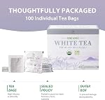 Soeos Organic White Tea Bags, 6.3oz (180g) 100 Count, Floral Aroma & Smooth Taste, Loose Leaf Tea Bags for Hot or Iced Tea, Everyday Brewing.