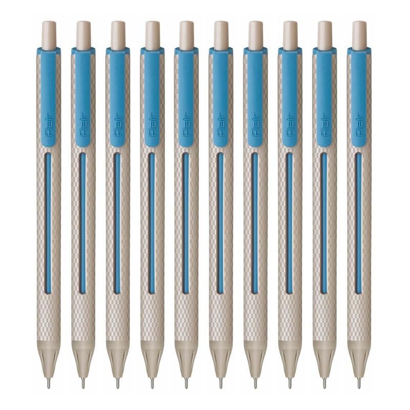 FLAIR Yolo Clickers Retractable Ball Pen | Light Weight Sleek Body With Smooth Performance | Low-Viscosity Ink For Smudge Free, Fine & Smooth Writing | Blue Ink, Pack Of 10