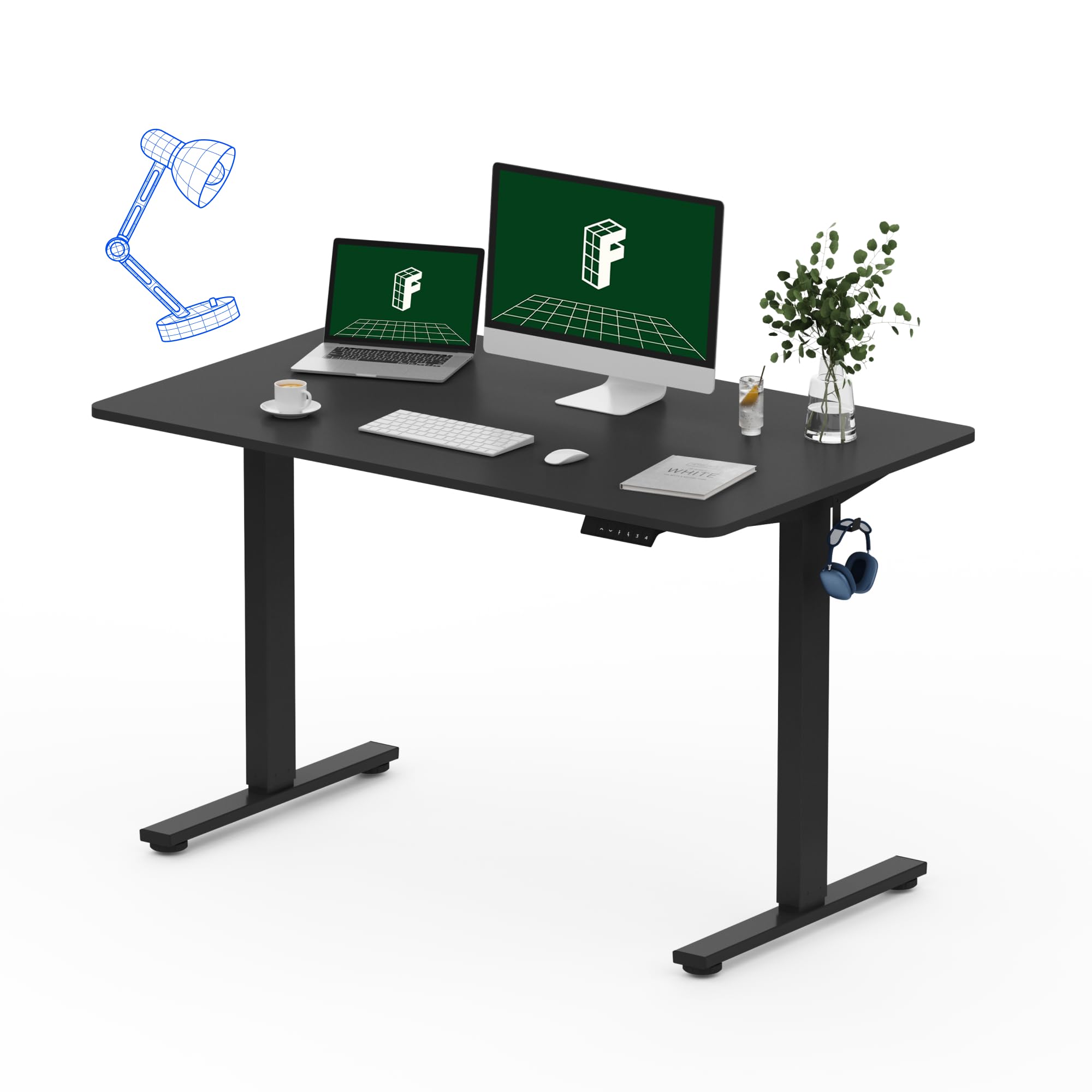 FLEXISPOT One-Piece Electric Standing Desk, 48 x 30 Inches Adjustable Desk with Seamless Desktop, Memory Controller Height Adjustment (Black Frame +