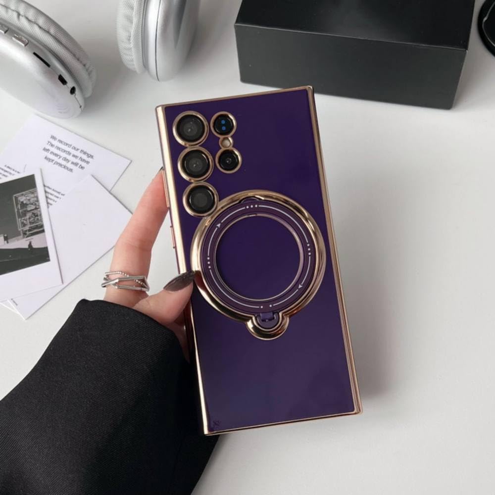 Coque Samsung A13 4G violet foncé avec support et placage de luxe