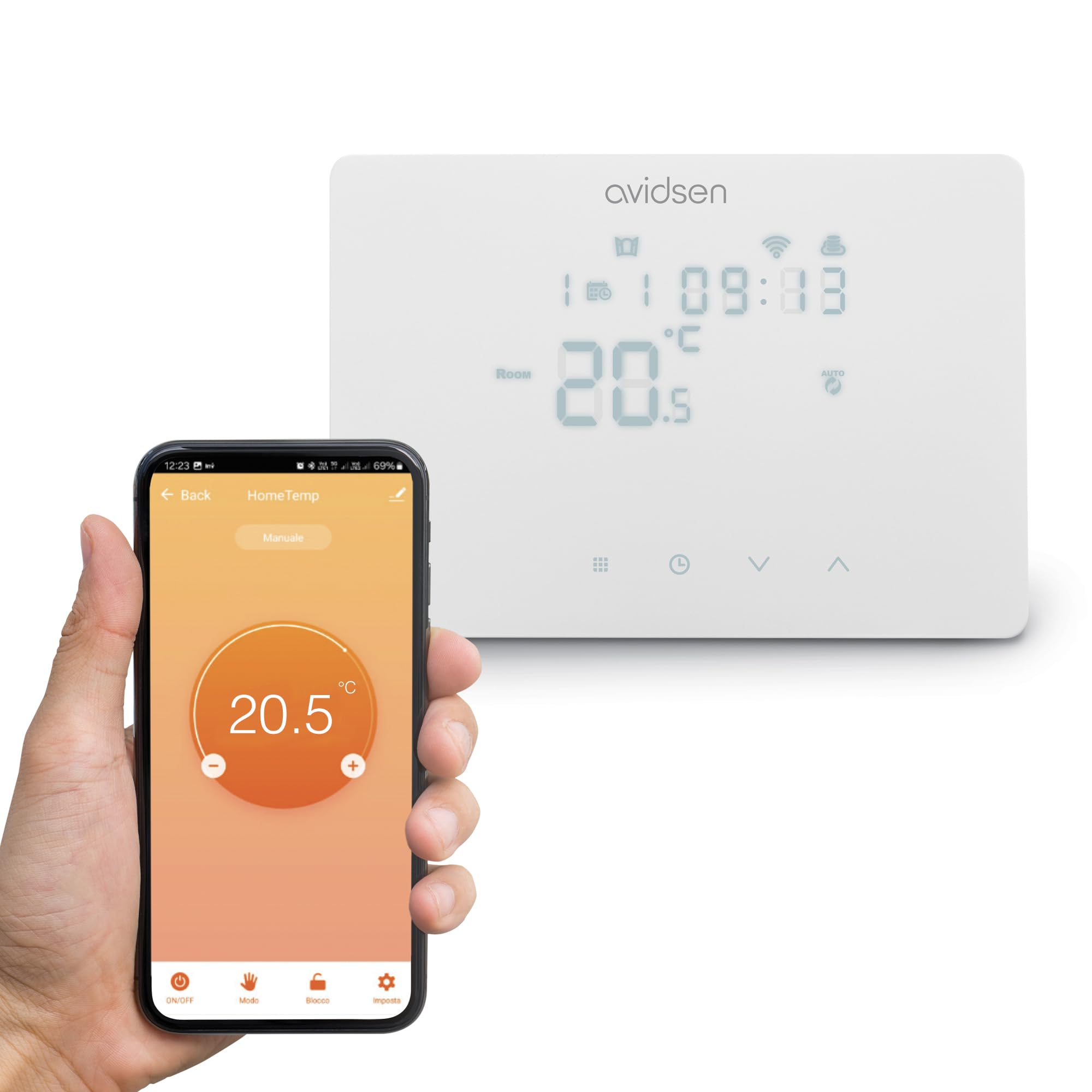 Avidsen Home Temp Thermostat Filaire Connecté WiFi pour Chaudière | Programmation Hebdomadaire, Contrôle Tactile & Appli, Détection Fenêtre Ouverte, Précision 0,5°C, Compatible Alexa & Google