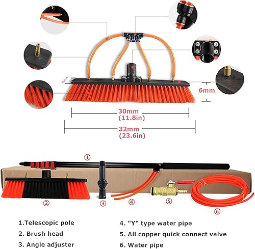 Miniatura 7 de KDLK Kit de poste de alimentación de agua, cepillo de alimentación de agua, equipo telescópico de lavado de ventanas, limpieza fotovoltaica y