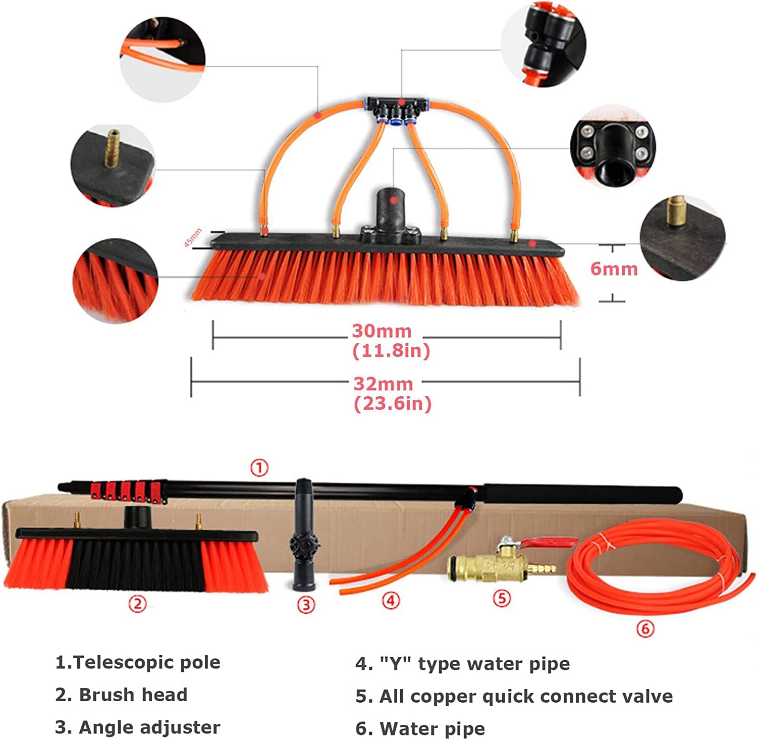 Kit de poste de alimentación de agua de 35 pies, sistema de limpieza de ventanas con cepillo telescópico para exteriores altos y limpiador de paneles solares, alcance sin esfuerzo y brillo sin rayas