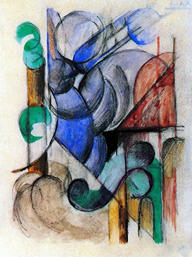 House In Abstract Landscape By Franz Marc Geometric Elements Abstract Cubism Accent Tile Mural Kitchen Bathroom Wall Backsplash Behind Stove Range Sink Splashback One Tile 6"X8" Ceramic, Matte #TOP23