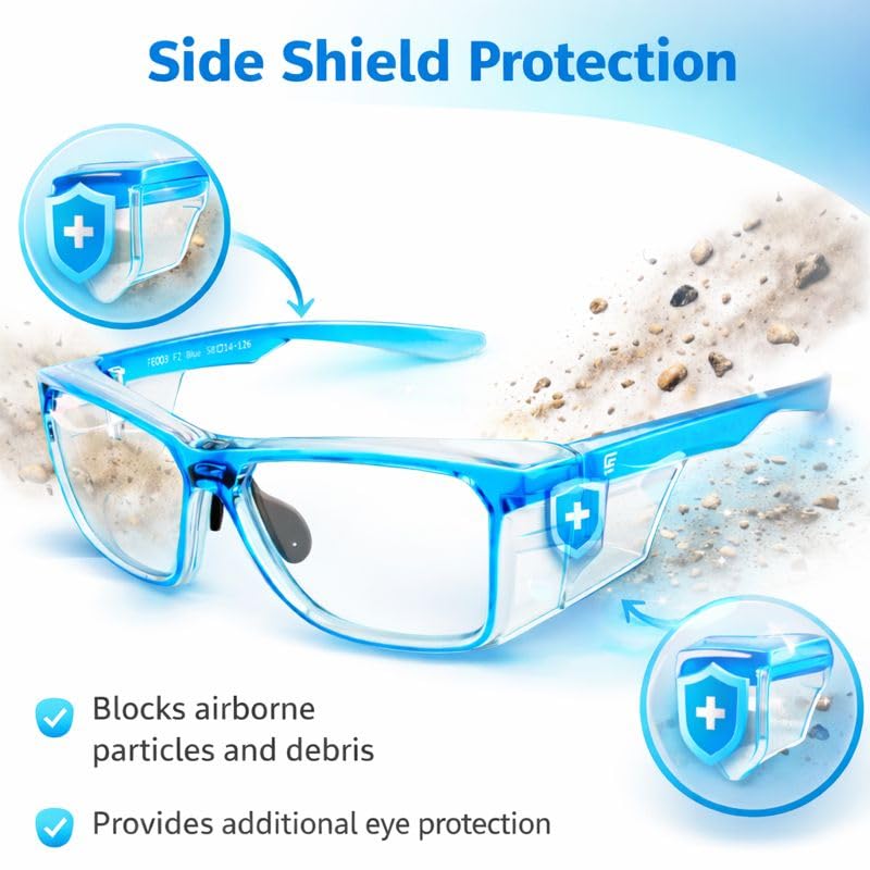 Image of FAMOUS Prescription safety eyeglass frames for men and women polycarbonate material with zero power lens clear side shield