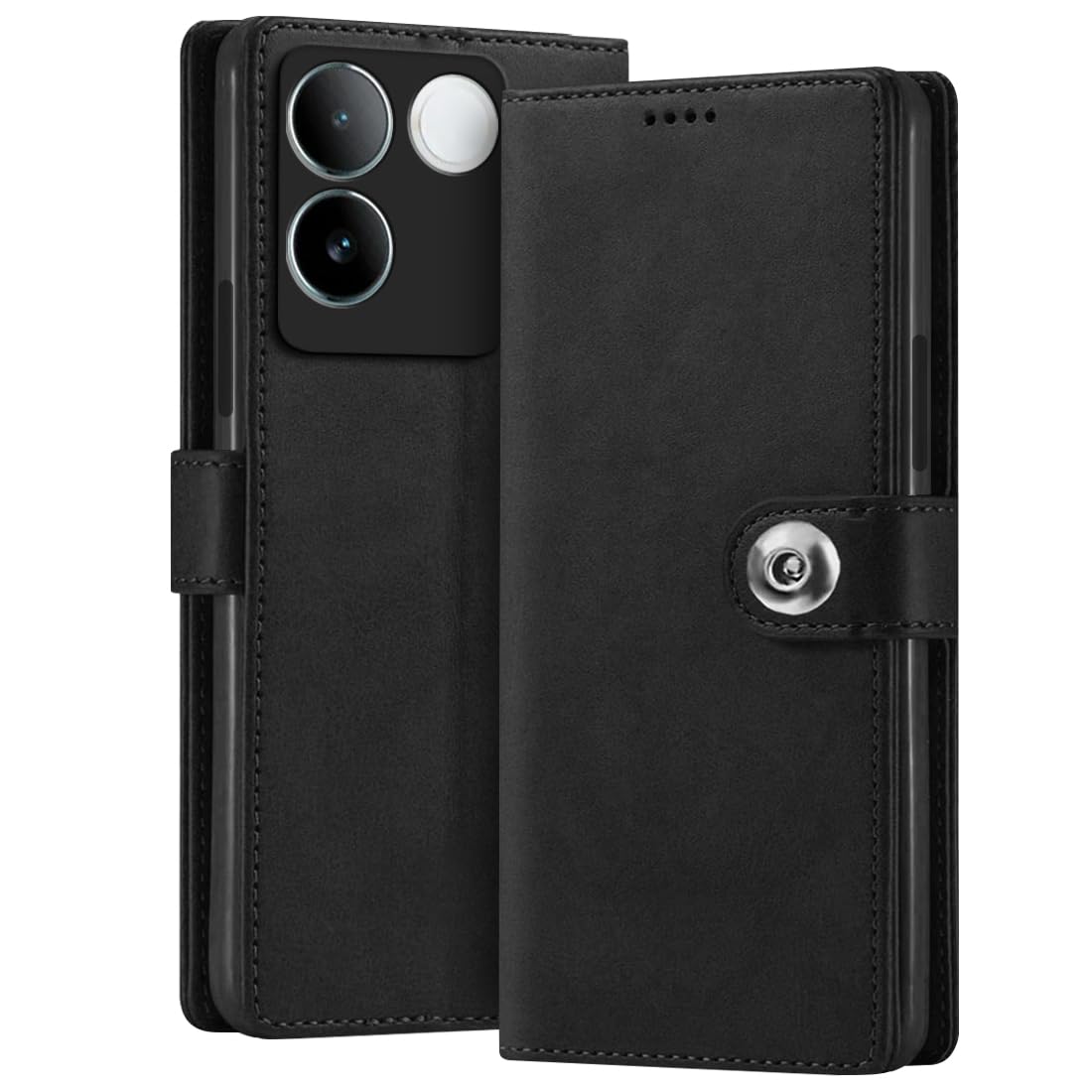 Fashionury Flip Back Cover for iQOO Z7 Pro 5G / Vivo T2 Pro 5G | Genuine Leather Finish | Designer Button | Inbuilt Pockets & Stand | Flip Cover Back Case for iQOO Z7 Pro 5G / Vivo T2 Pro 5G (Black) (B0CK4TD5PR) Amazon Price History, Amazon Price Tracker