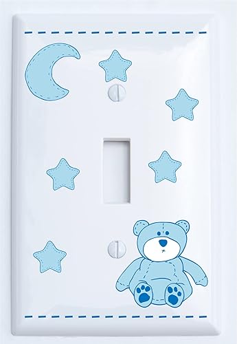 Miniatura 6 de Placa de interruptor de luz de oso de peluche azul con luna azul y estrellas  oso de peluche decoración de guardería (palanca doble)