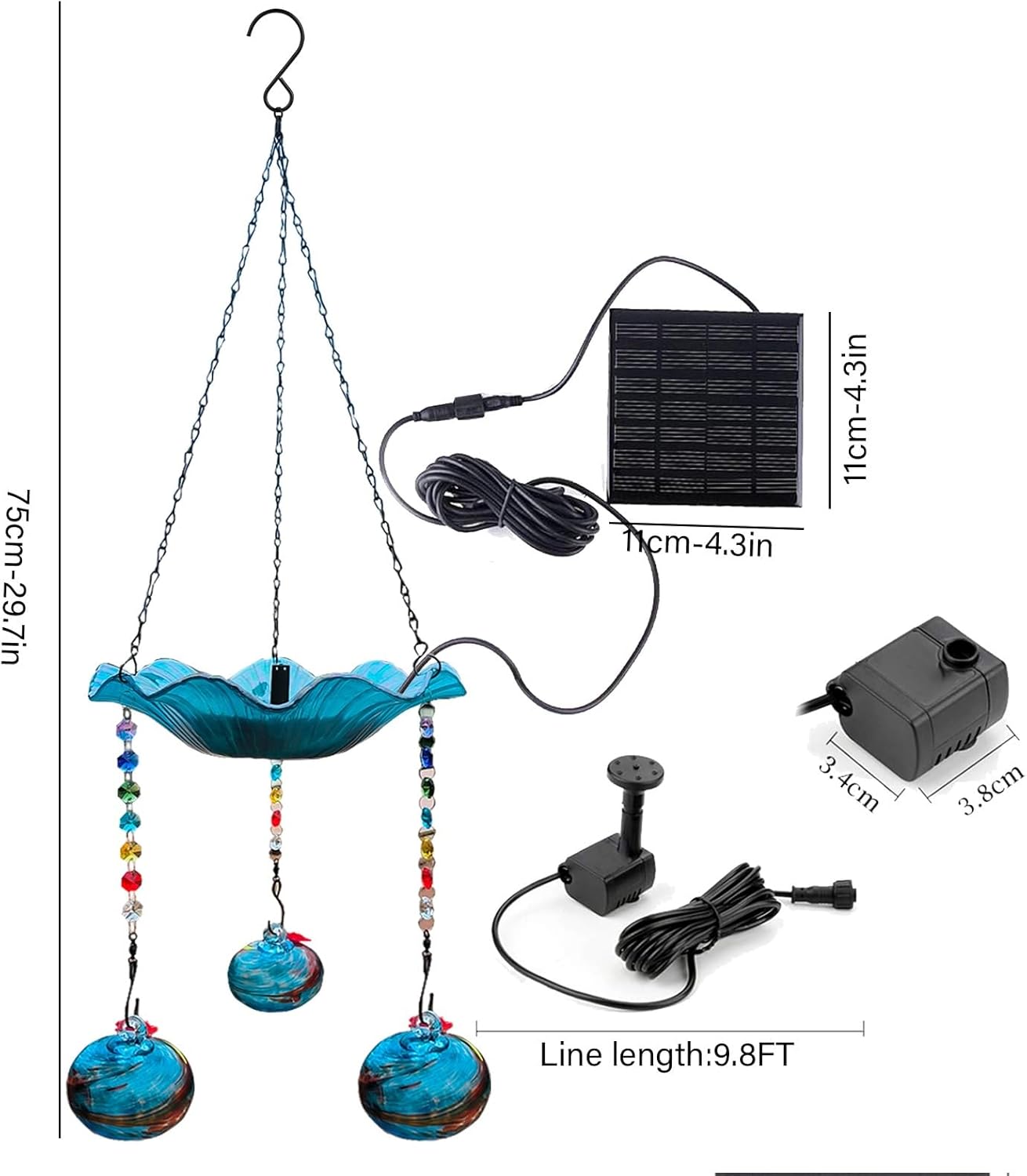 Solar Bird Bath Fountain for Outdoor, Hanging Bird Bath with Solar Fountain Pump for Outdoor, Bird Bath Bowl for Lawn Patio Yard Garden