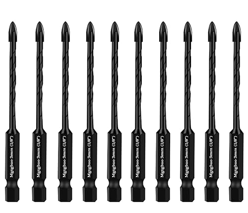Mgtgbao 10 piezas de brocas de mampostería negras de 3 mm, juego de brocas de hormigón de 1/8” para azulejos, ladrillo, plástico y madera, punta de