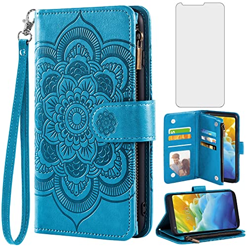 Asuwish Phone Case for LG Stylo 4 Wallet Cover with Tempered Glass Screen Protector and Flip Credit Card Holder Stand Cell Stylo4 Plus LGstylo4 Sylo4 Style 04 4+ Q Stylus Alpha Stlo46 Women Men Blue