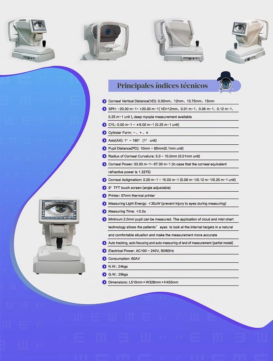 Medición automática del refractómetro El poder de la curvatura de la córnea Refractómetro automático con queratometro Óptico Op tometry Machine Autorefractor RK-800