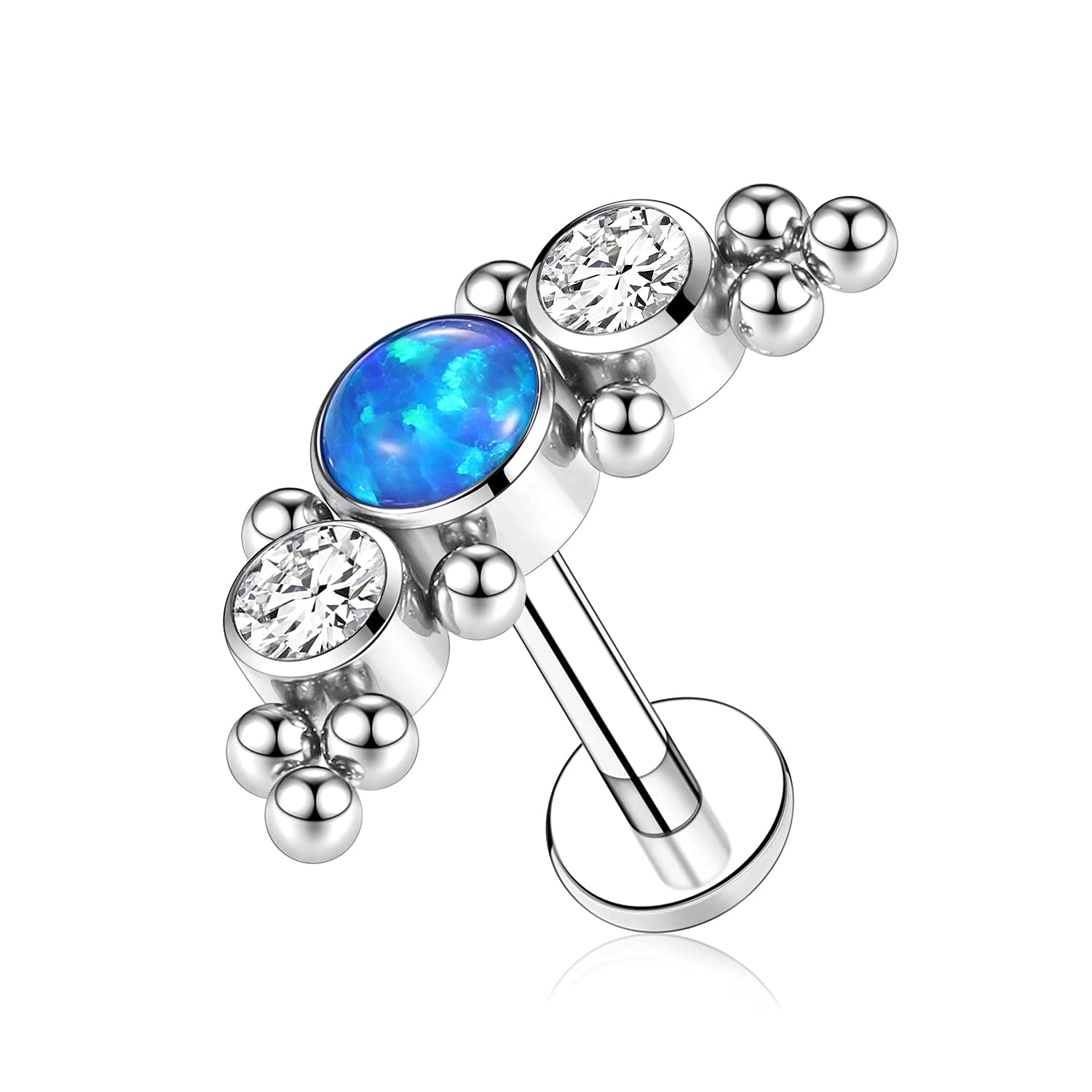 hengkaixuan 16G Titanium Labret Studs - Internally Threaded Flatback - Unisex - Silver - Piercing Jewellery - 4