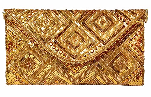 Image of DUCHESS Women's Hand Embroidered Envelope Clutch -Bridal Ethnic Traditional Casual Purse /Clutch /Handbag (23 L x 2.5 W x 13H cm)