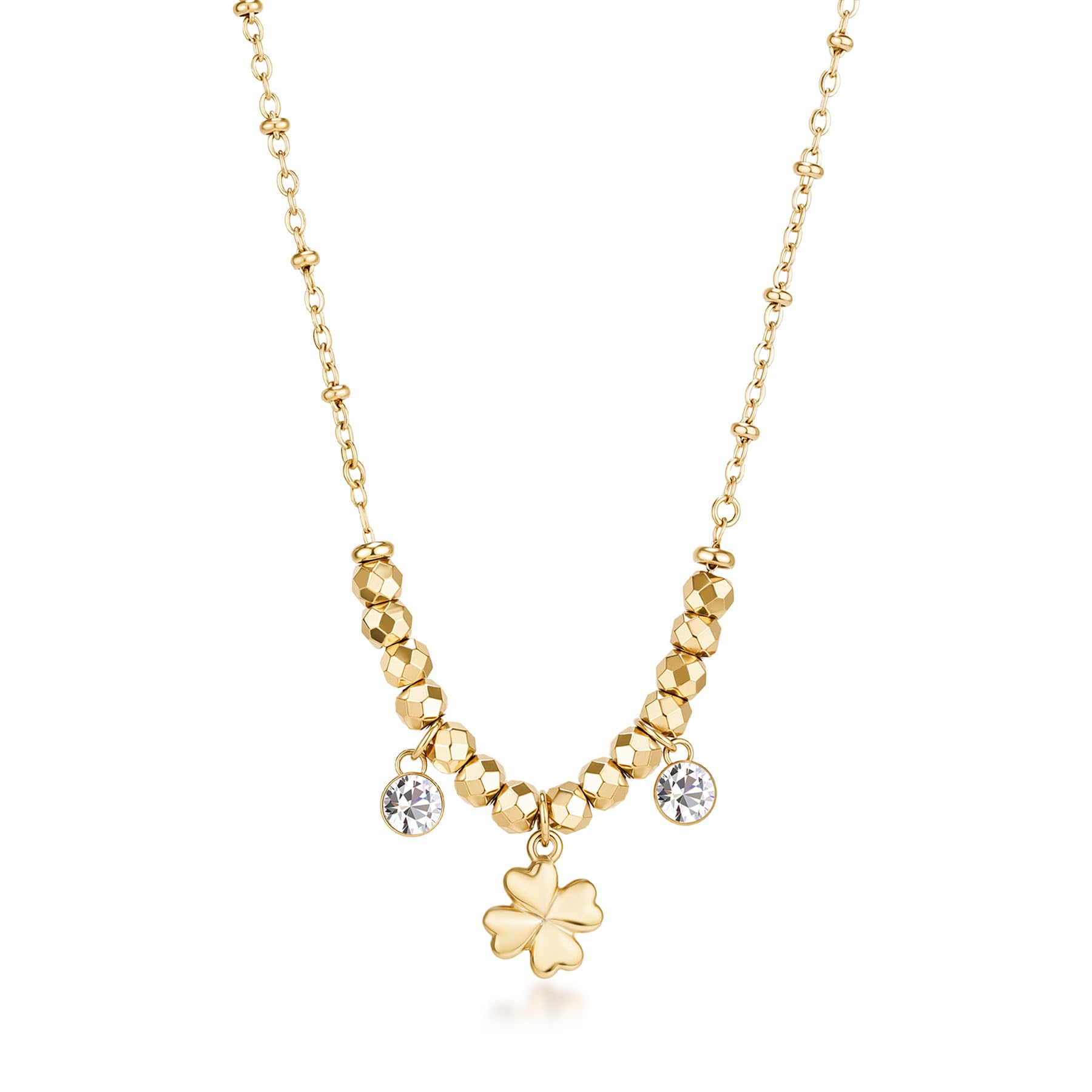 Brosway Collana Donna, Collana in Acciaio e Cristalli con Simbolo Quadrifoglio | Collezione Chakra - BHKN164