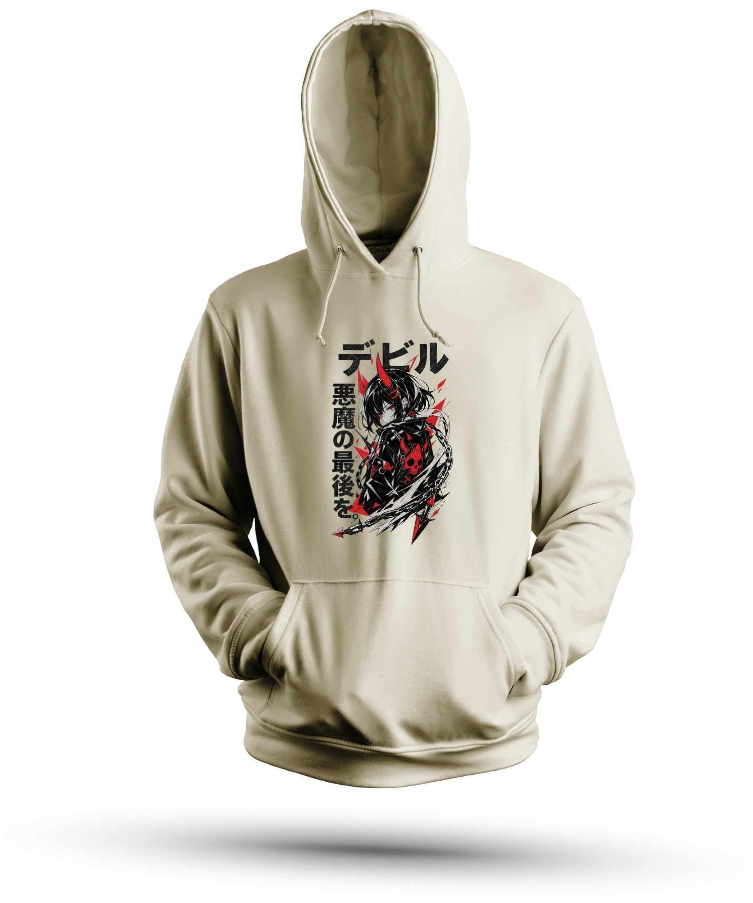 Anime Dziewczęca Demon Japonia Y2K bluza z kapturem | Manga Otaku Harajuku E-Girl Cyberpunk Dark Art diabeł trupia czaszka łańcuszek vaporwave Cosplay Urban Style