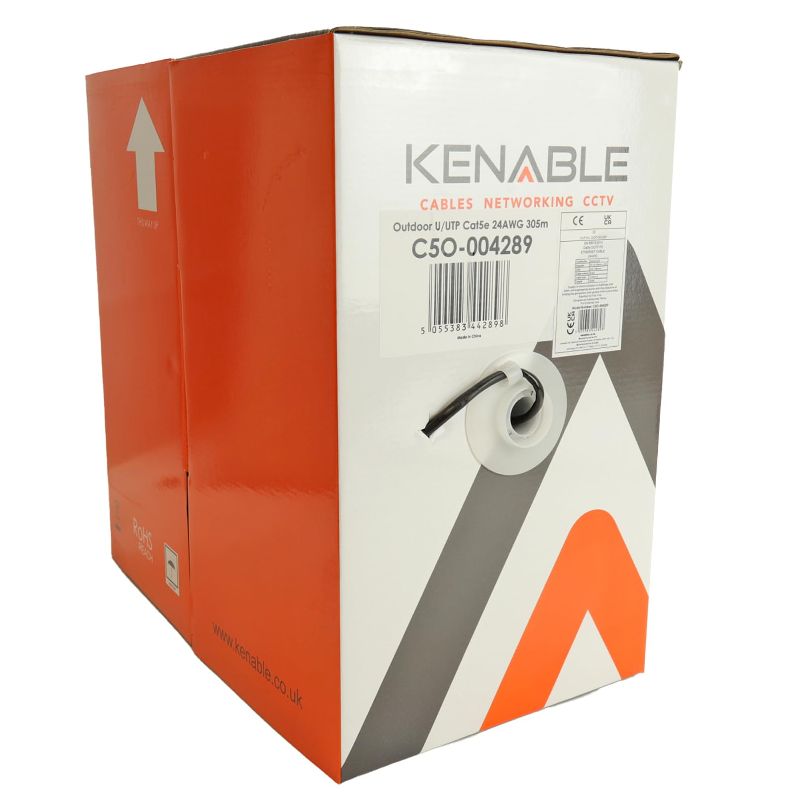 kenable Cable de Red Ethernet Exterior CAT5e-CCA Bobina 305 m [305 metros/305m] UTP Sólido Impermeable Enterrable UV Resistente Negro