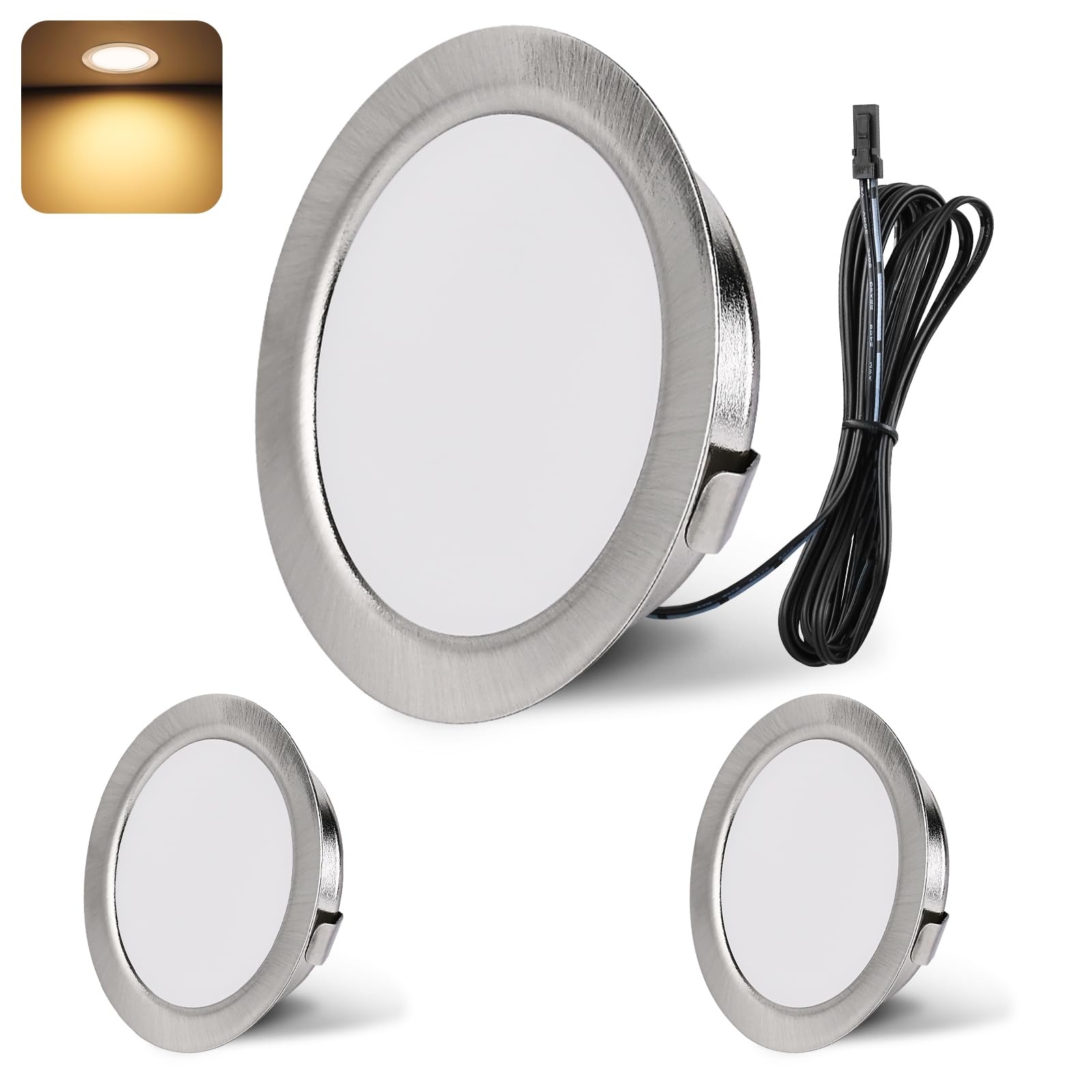 YindaLux LED Recessed Spotlights 12V 3000K Warm White IP44 LED Spot Dimmable 3W Recessed Lights 55-58mm Hole Size Downlight for Caravans Kitchens
