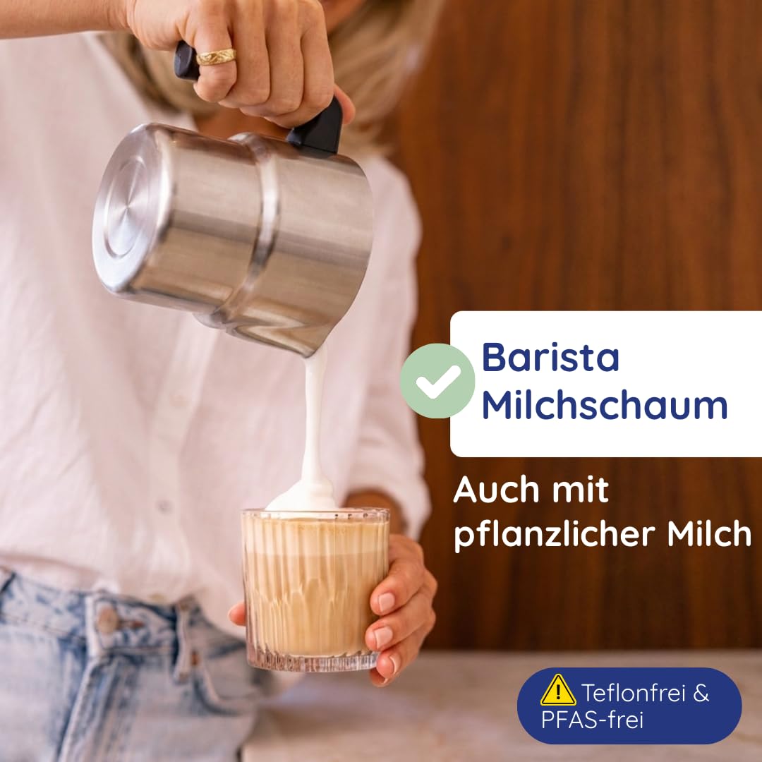 Safecourt Milchaufschäumer Elektrisch Spülmaschinenfest – [Abnehmbarer 400 ml Edelstahlbehälter] – Elektrischer Milchaufschäumer Induktion – [4 Modi & Temperaturdisplay] – Milchaufschäumer - Schwarz