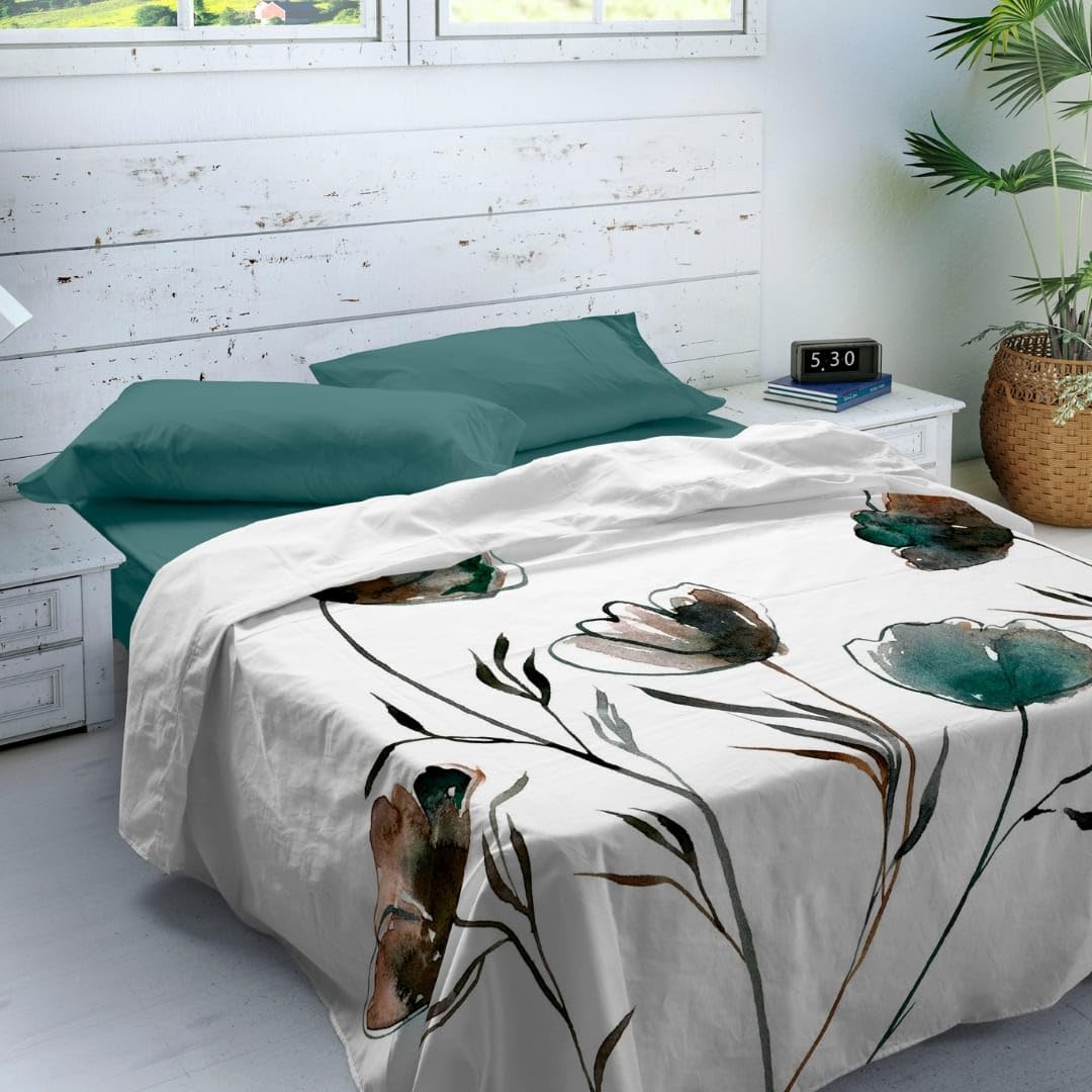 NATURALS - Juego de Sábanas 4 Piezas Cama 150 | 100% Algodón Extra Suave, Transpirable | Encimera 230x270, Bajera 150x200 y 2 F. Almohada 45x90 | Larisa