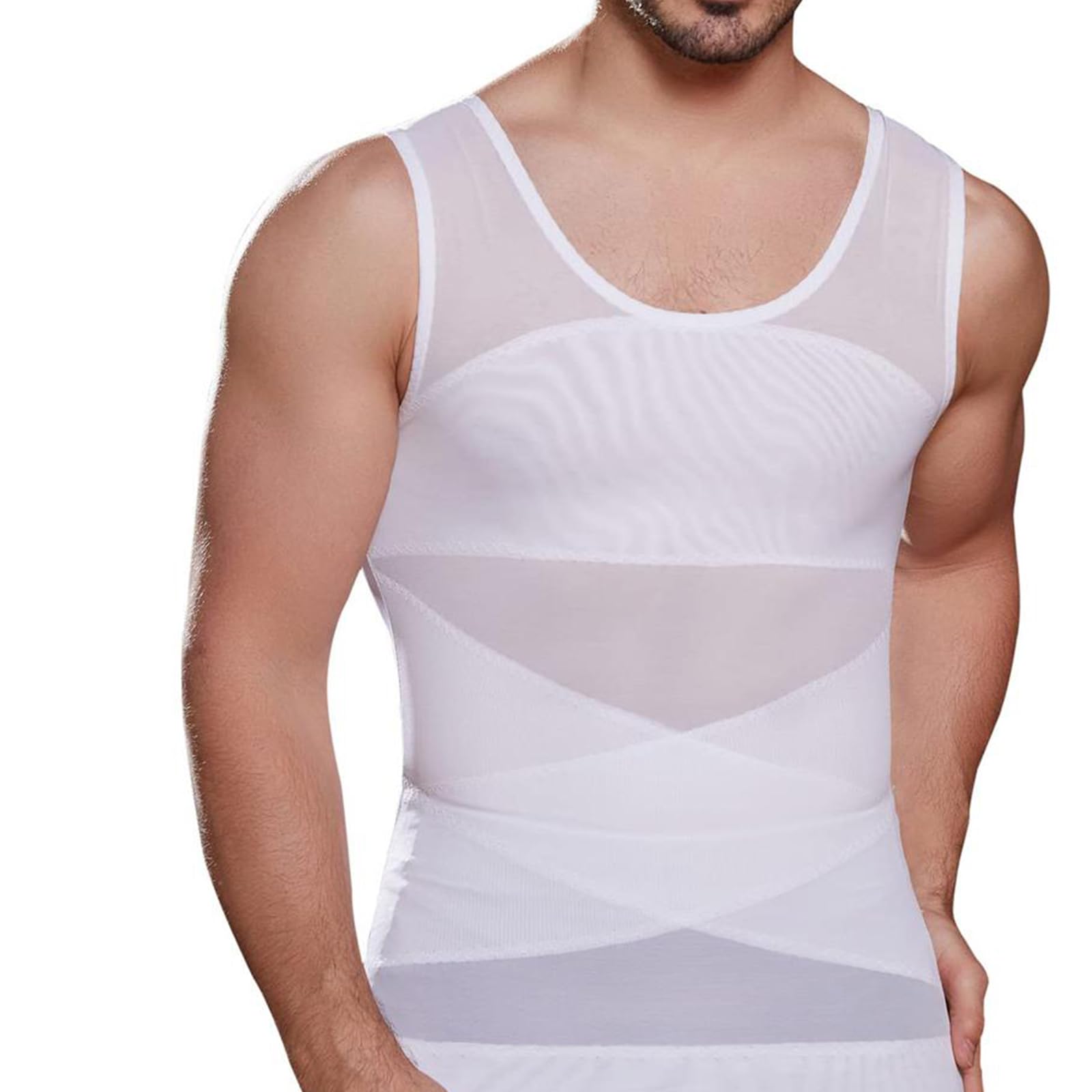 Chaleco de Compresión para Hombre, Faja Reductora, Camiseta Reductora de Compresión, Alta Elasticidad, Ideal para Gimnasio y Ejercicios de Fitness, Color Blanco